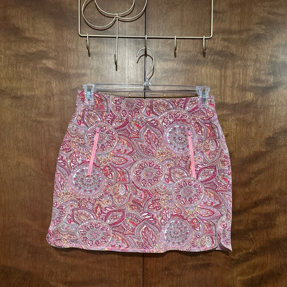 T by Talbots Everyday Stretch Mini Skort Womens M Pink Medallion Print Cotton